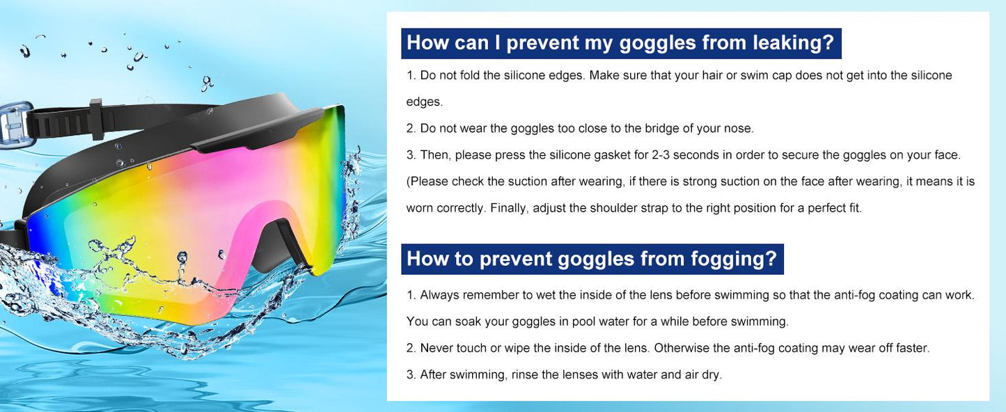 Swim Goggles for Adults & Kids - Anti-Fog Full-Coverage, 3-Color UV Lens, Waterproof Earplugs & Nose Clip, Fit Outdoorfun