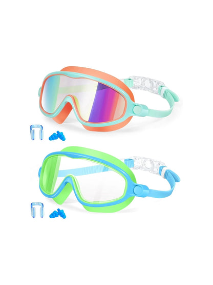 [Brandday][Memorialday]Kids Swim Goggles for Ages 3-12+ Kids,Youth,UV Protection Anti-Fog Wide View Waterproof Goggles for Boys and Girls - Safety anti-uv swimming goggles swim glass anti-fog  with Earplugs & Nose Clip,for Lake,Beach, Summer Party