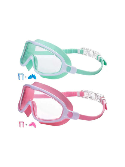 [Brandday][Memorialday]Kids Swim Goggles for Ages 3-12+ Kids,Youth,UV Protection Anti-Fog Wide View Waterproof Goggles for Boys and Girls - Safety anti-uv swimming goggles swim glass anti-fog  with Earplugs & Nose Clip,for Lake,Beach, Summer Party