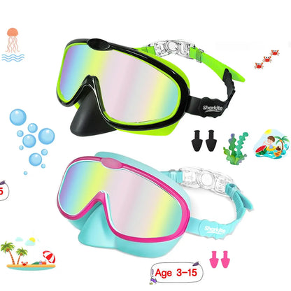 [summervibes] Sharkite Kids Swimming Goggles 2 Pack Anti-fog Anti-UV Wide View Kids Swimming Goggles 4-15 years old Swim Glasses for Boys and Girls for Lake,Beach, Summer Party, Swimming pool summerwins,summerwins