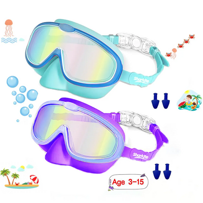 [summervibes] Sharkite Kids Swimming Goggles 2 Pack Anti-fog Anti-UV Wide View Kids Swimming Goggles 4-15 years old Swim Glasses for Boys and Girls for Lake,Beach, Summer Party, Swimming pool summerwins,summerwins
