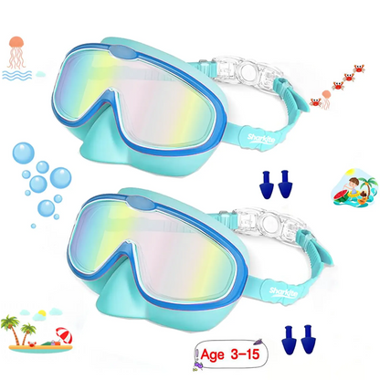 [summervibes] Sharkite Kids Swimming Goggles 2 Pack Anti-fog Anti-UV Wide View Kids Swimming Goggles 4-15 years old Swim Glasses for Boys and Girls for Lake,Beach, Summer Party, Swimming pool summerwins,summerwins