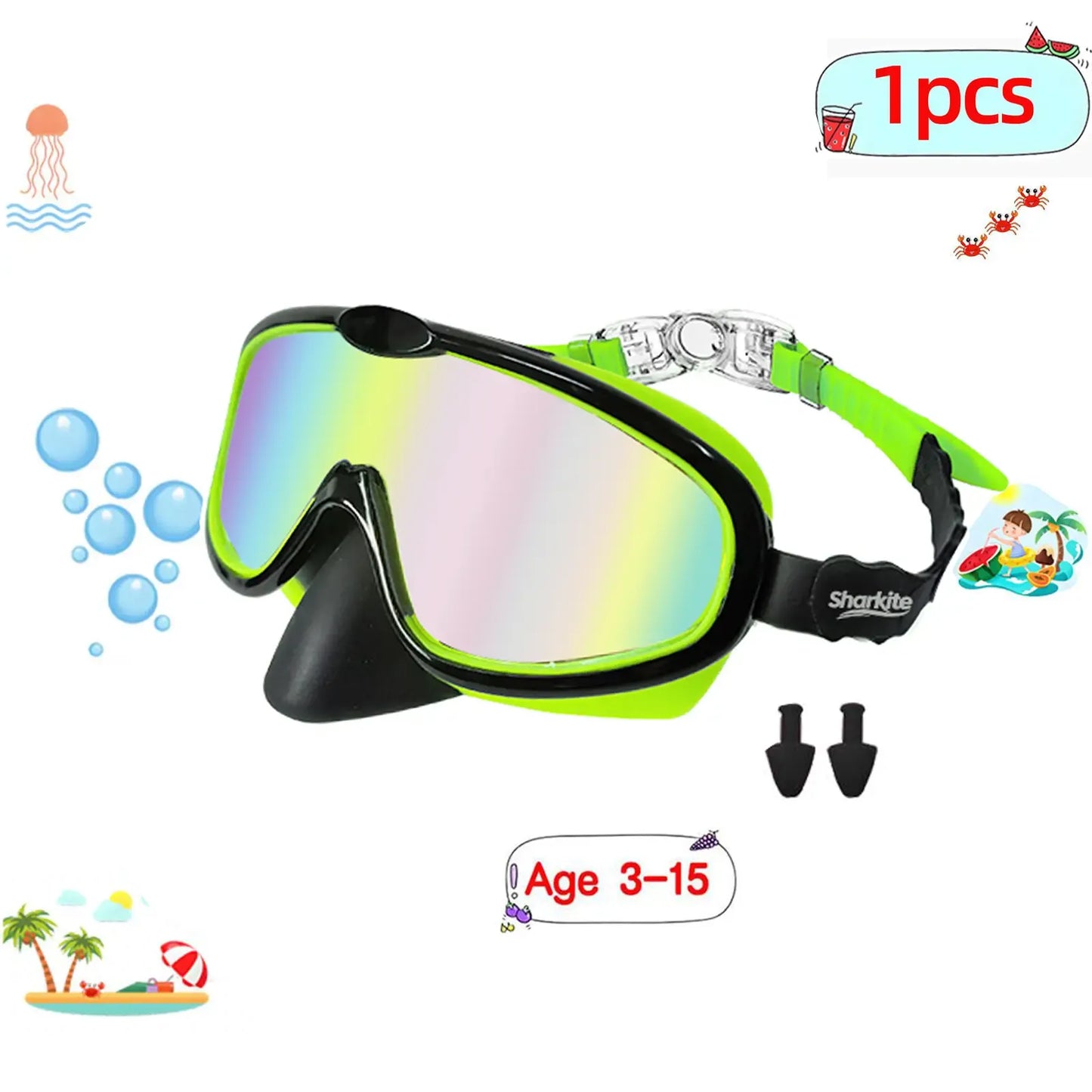 [summervibes] Sharkite Kids Swimming Goggles 2 Pack Anti-fog Anti-UV Wide View Kids Swimming Goggles 4-15 years old Swim Glasses for Boys and Girls for Lake,Beach, Summer Party, Swimming pool summerwins,summerwins