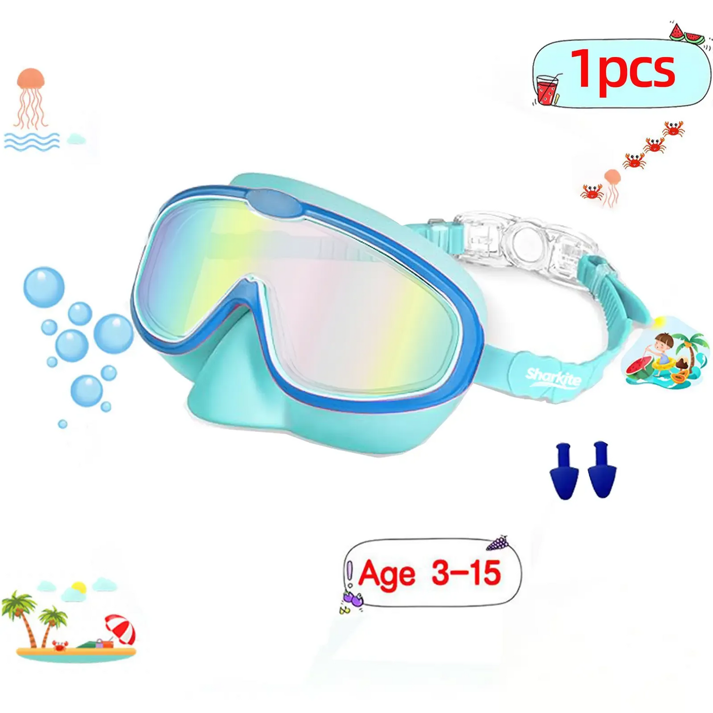 [summervibes] Sharkite Kids Swimming Goggles 2 Pack Anti-fog Anti-UV Wide View Kids Swimming Goggles 4-15 years old Swim Glasses for Boys and Girls for Lake,Beach, Summer Party, Swimming pool summerwins,summerwins