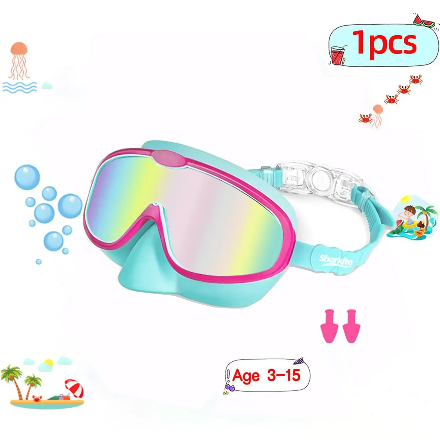[summervibes] Sharkite Kids Swimming Goggles 2 Pack Anti-fog Anti-UV Wide View Kids Swimming Goggles 4-15 years old Swim Glasses for Boys and Girls for Lake,Beach, Summer Party, Swimming pool summerwins,summerwins