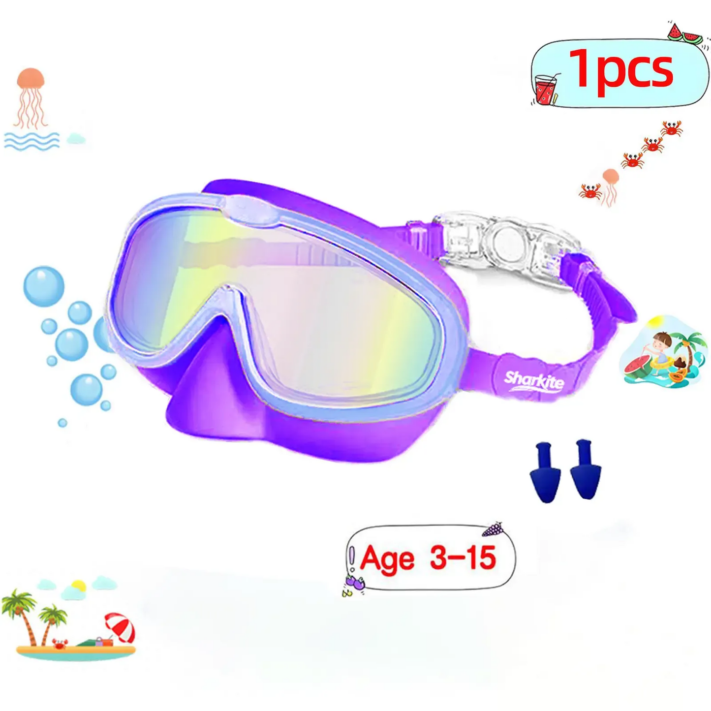 [summervibes] Sharkite Kids Swimming Goggles 2 Pack Anti-fog Anti-UV Wide View Kids Swimming Goggles 4-15 years old Swim Glasses for Boys and Girls for Lake,Beach, Summer Party, Swimming pool summerwins,summerwins