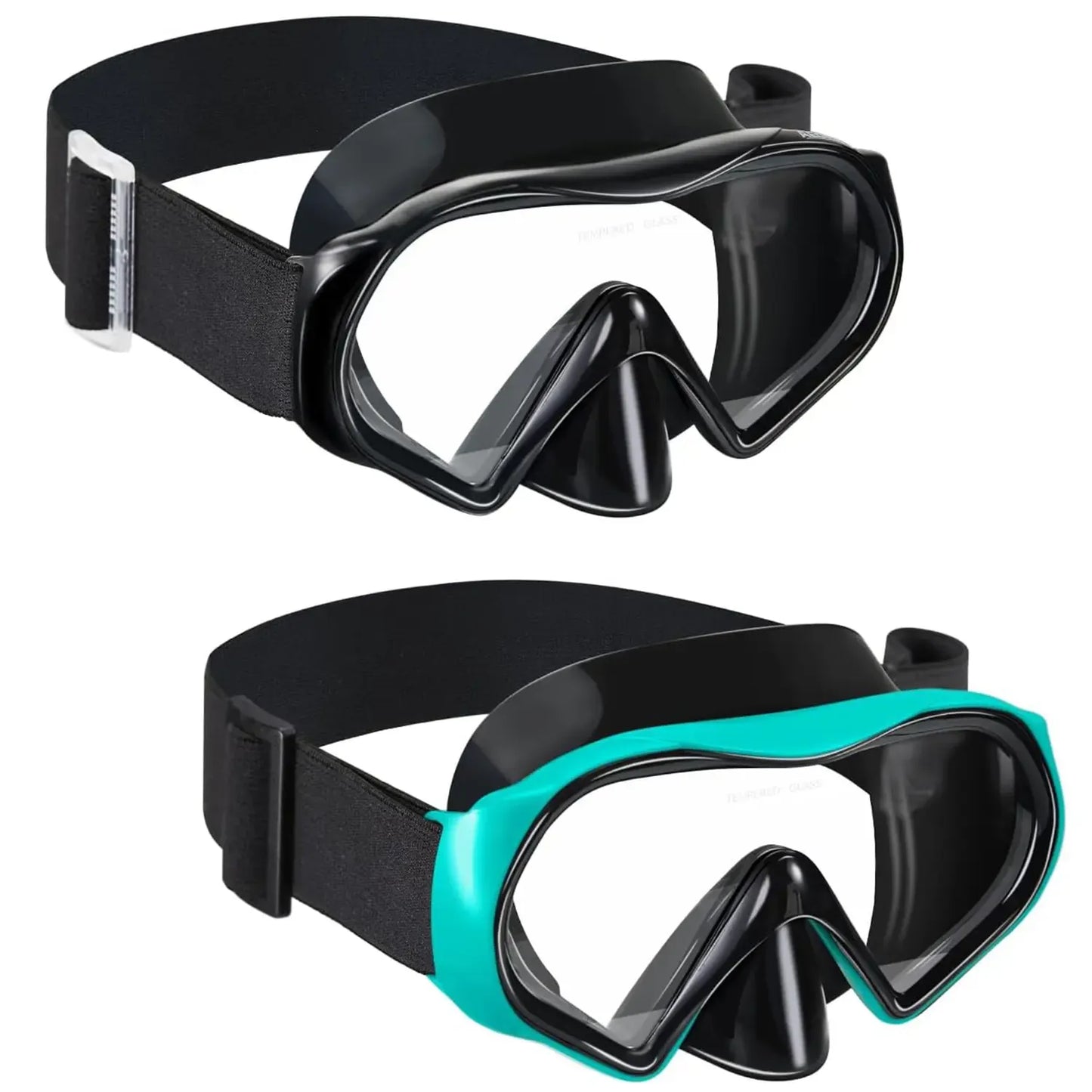 Adult Anti-Fog Diving Masks with Nose Cover - Tempered Glass Lenses, Panoramic View, No Leak, Knitted Adjustable Strap, Underwater Diving Gear for Swimming, Snorkeling, Water Sports