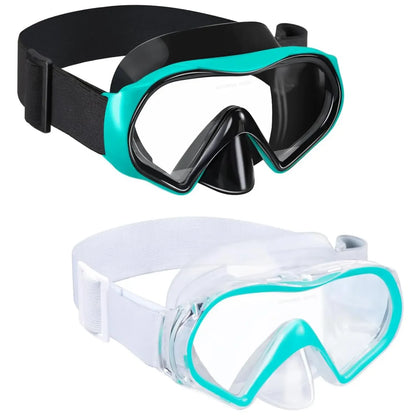 Adult Anti-Fog Diving Masks with Nose Cover - Tempered Glass Lenses, Panoramic View, No Leak, Knitted Adjustable Strap, Underwater Diving Gear for Swimming, Snorkeling, Water Sports