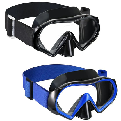 Adult Anti-Fog Diving Masks with Nose Cover - Tempered Glass Lenses, Panoramic View, No Leak, Knitted Adjustable Strap, Underwater Diving Gear for Swimming, Snorkeling, Water Sports