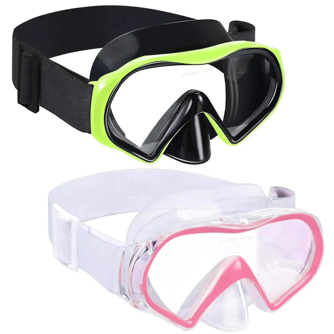Adult Anti-Fog Diving Masks with Nose Cover - Tempered Glass Lenses, Panoramic View, No Leak, Knitted Adjustable Strap, Underwater Diving Gear for Swimming, Snorkeling, Water Sports