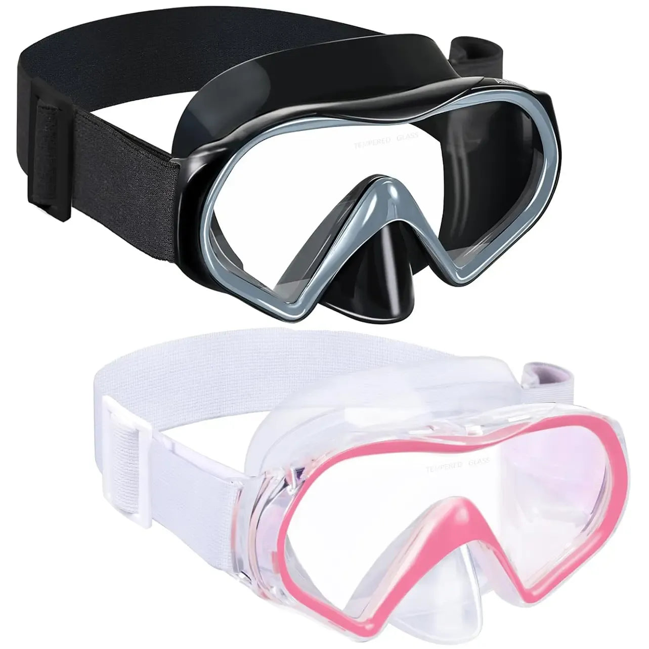 Adult Anti-Fog Diving Masks with Nose Cover - Tempered Glass Lenses, Panoramic View, No Leak, Knitted Adjustable Strap, Underwater Diving Gear for Swimming, Snorkeling, Water Sports