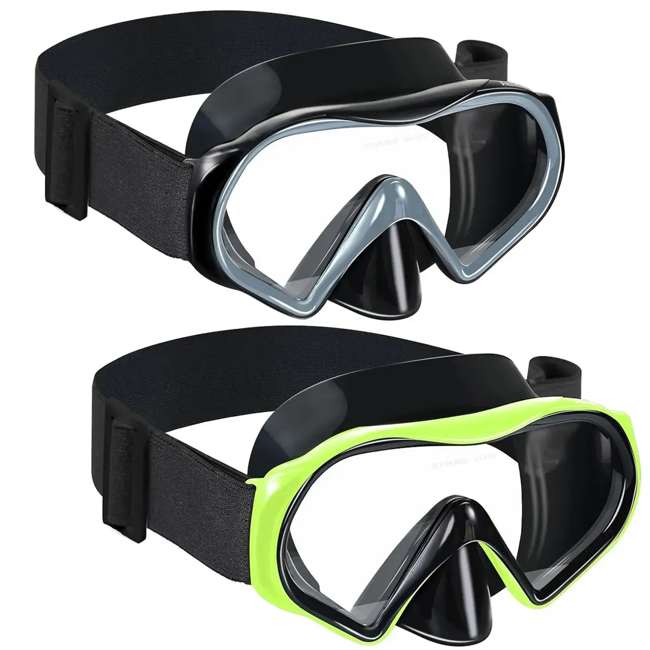 Adult Anti-Fog Diving Masks with Nose Cover - Tempered Glass Lenses, Panoramic View, No Leak, Knitted Adjustable Strap, Underwater Diving Gear for Swimming, Snorkeling, Water Sports