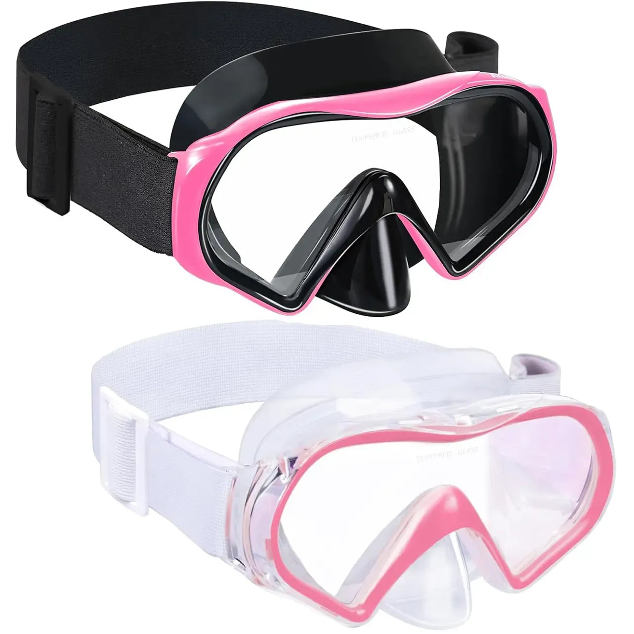 Adult Anti-Fog Diving Masks with Nose Cover - Tempered Glass Lenses, Panoramic View, No Leak, Knitted Adjustable Strap, Underwater Diving Gear for Swimming, Snorkeling, Water Sports