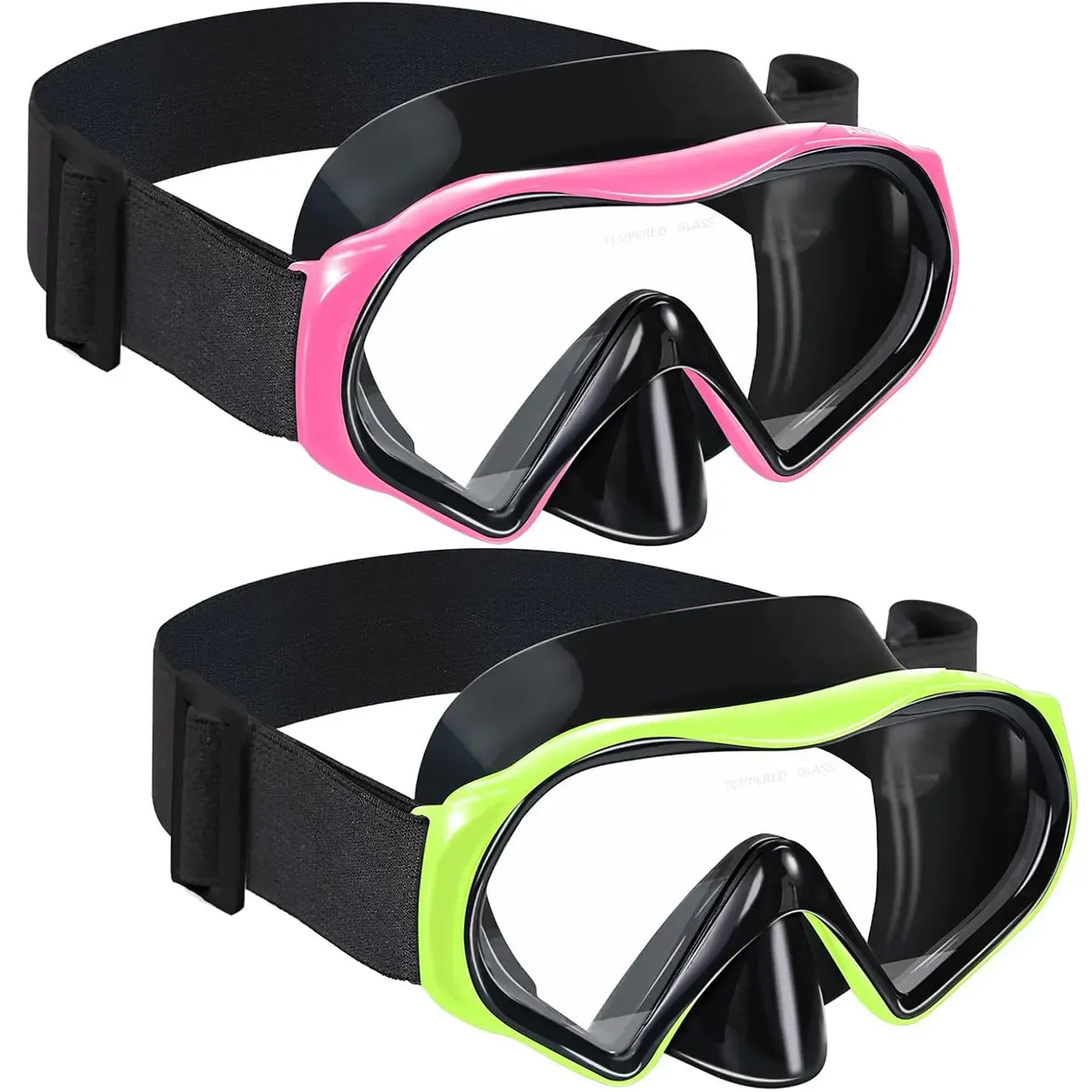 Adult Anti-Fog Diving Masks with Nose Cover - Tempered Glass Lenses, Panoramic View, No Leak, Knitted Adjustable Strap, Underwater Diving Gear for Swimming, Snorkeling, Water Sports