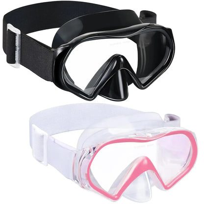 Adult Anti-Fog Diving Masks with Nose Cover - Tempered Glass Lenses, Panoramic View, No Leak, Knitted Adjustable Strap, Underwater Diving Gear for Swimming, Snorkeling, Water Sports