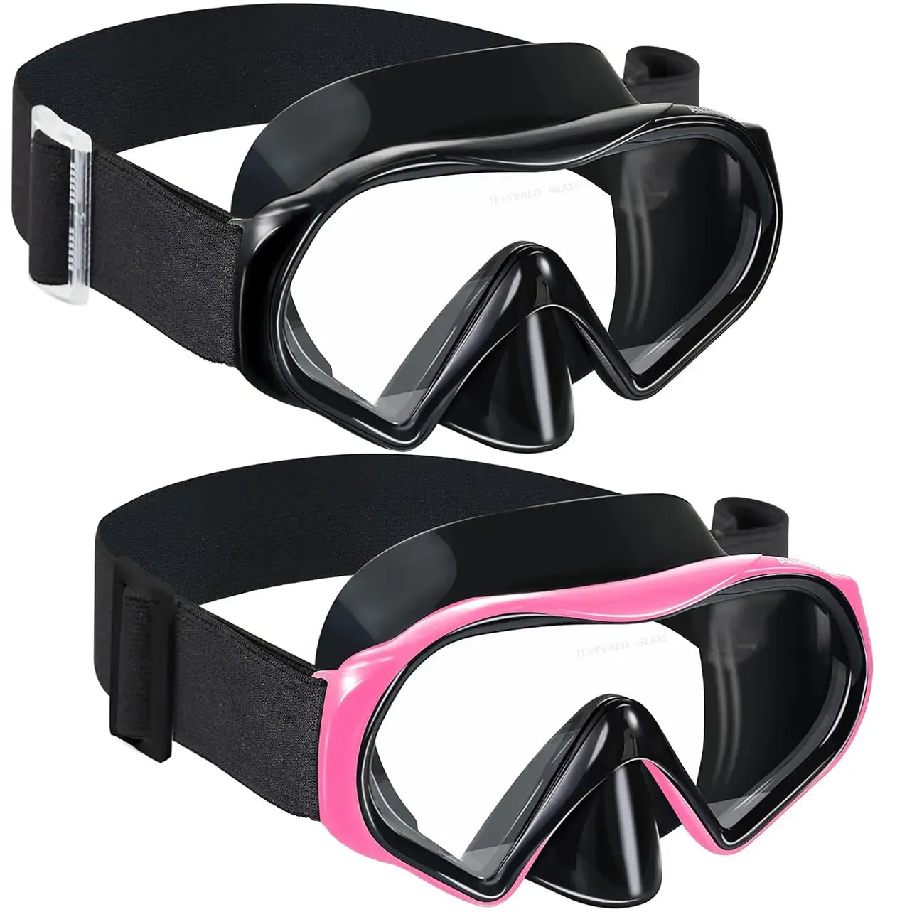 Adult Anti-Fog Diving Masks with Nose Cover - Tempered Glass Lenses, Panoramic View, No Leak, Knitted Adjustable Strap, Underwater Diving Gear for Swimming, Snorkeling, Water Sports