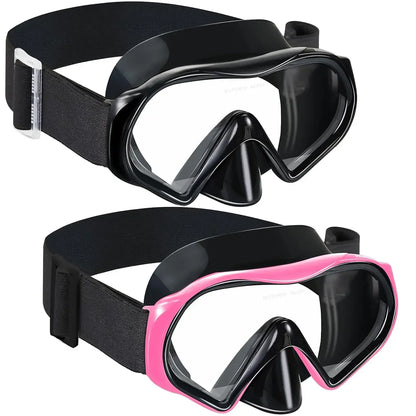 Adult Anti-Fog Diving Masks with Nose Cover - Tempered Glass Lenses, Panoramic View, No Leak, Knitted Adjustable Strap, Underwater Diving Gear for Swimming, Snorkeling, Water Sports