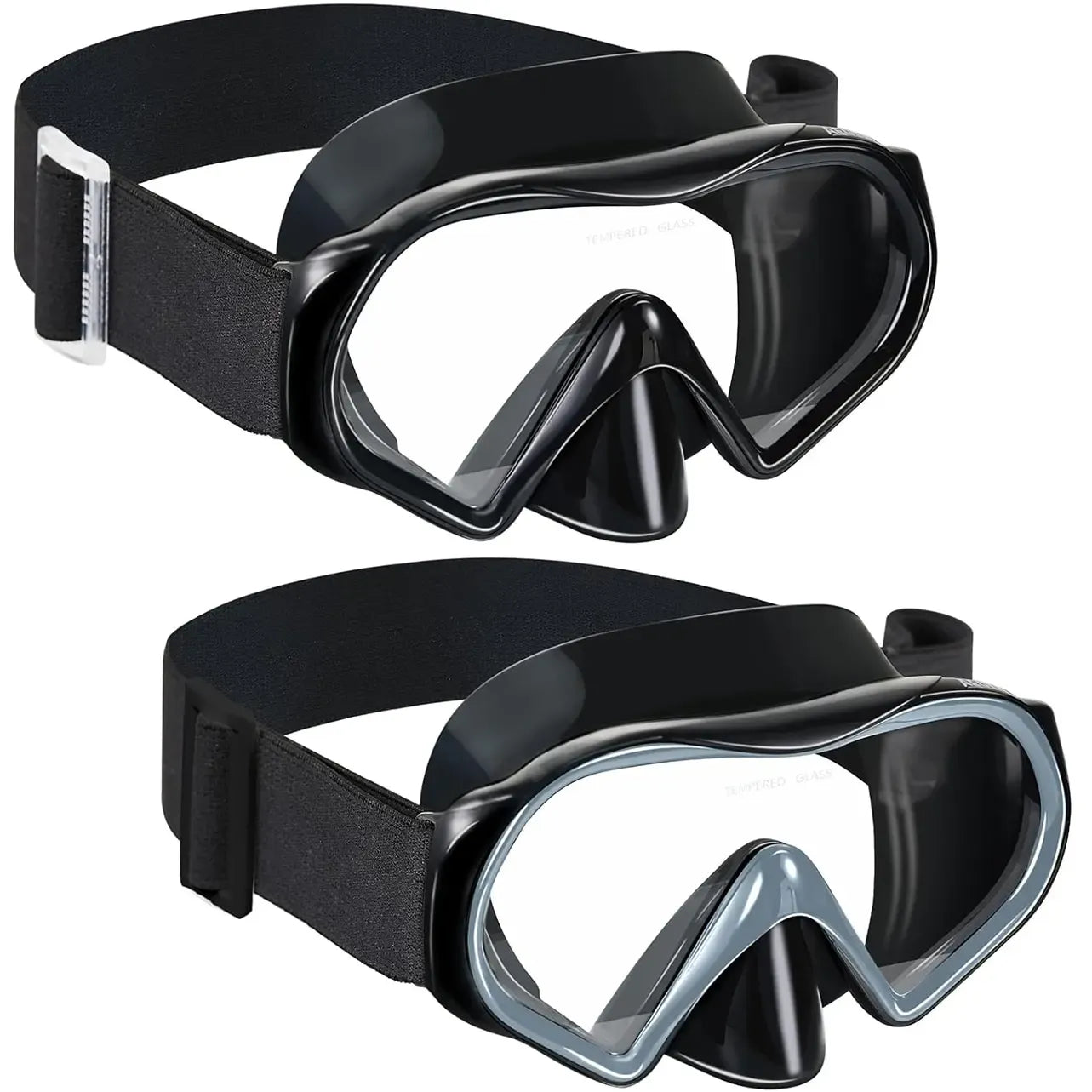 Adult Anti-Fog Diving Masks with Nose Cover - Tempered Glass Lenses, Panoramic View, No Leak, Knitted Adjustable Strap, Underwater Diving Gear for Swimming, Snorkeling, Water Sports