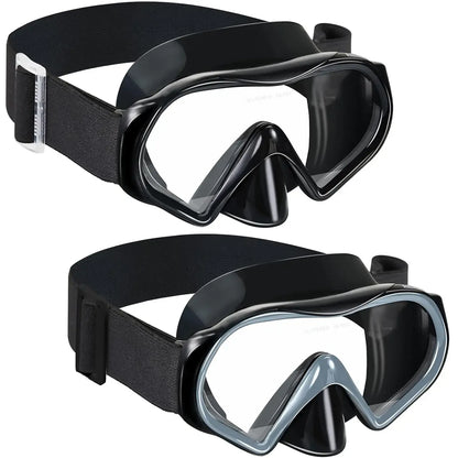 Adult Anti-Fog Diving Masks with Nose Cover - Tempered Glass Lenses, Panoramic View, No Leak, Knitted Adjustable Strap, Underwater Diving Gear for Swimming, Snorkeling, Water Sports