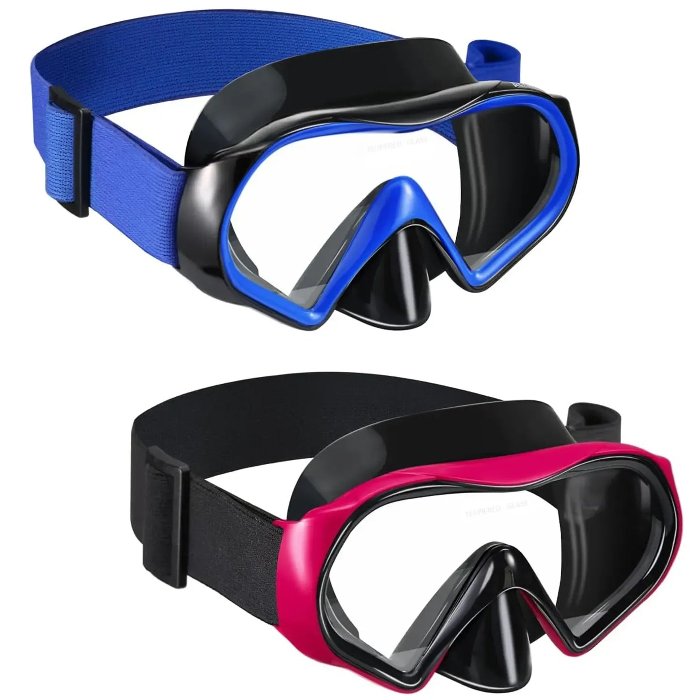 Adult Anti-Fog Diving Masks with Nose Cover - Tempered Glass Lenses, Panoramic View, No Leak, Knitted Adjustable Strap, Underwater Diving Gear for Swimming, Snorkeling, Water Sports