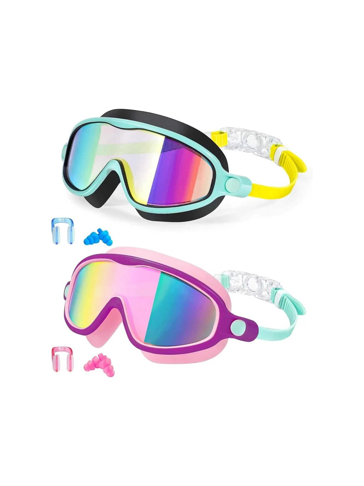 [Brandday][Memorialday]Kids Swim Goggles for Ages 3-12+ Kids,Youth,UV Protection Anti-Fog Wide View Waterproof Goggles for Boys and Girls - Safety anti-uv swimming goggles swim glass anti-fog  with Earplugs & Nose Clip,for Lake,Beach, Summer Party
