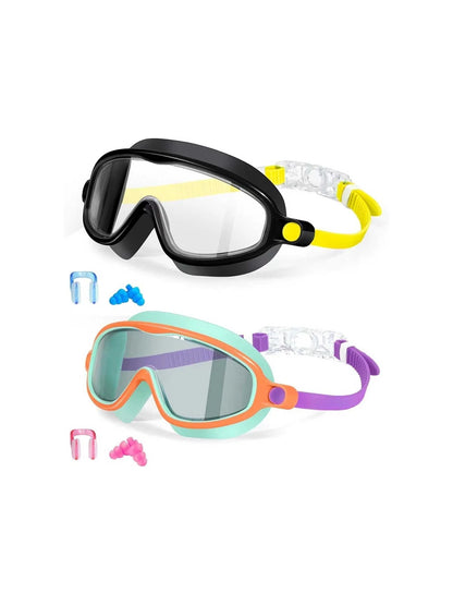 [Brandday][Memorialday]Kids Swim Goggles for Ages 3-12+ Kids,Youth,UV Protection Anti-Fog Wide View Waterproof Goggles for Boys and Girls - Safety anti-uv swimming goggles swim glass anti-fog  with Earplugs & Nose Clip,for Lake,Beach, Summer Party