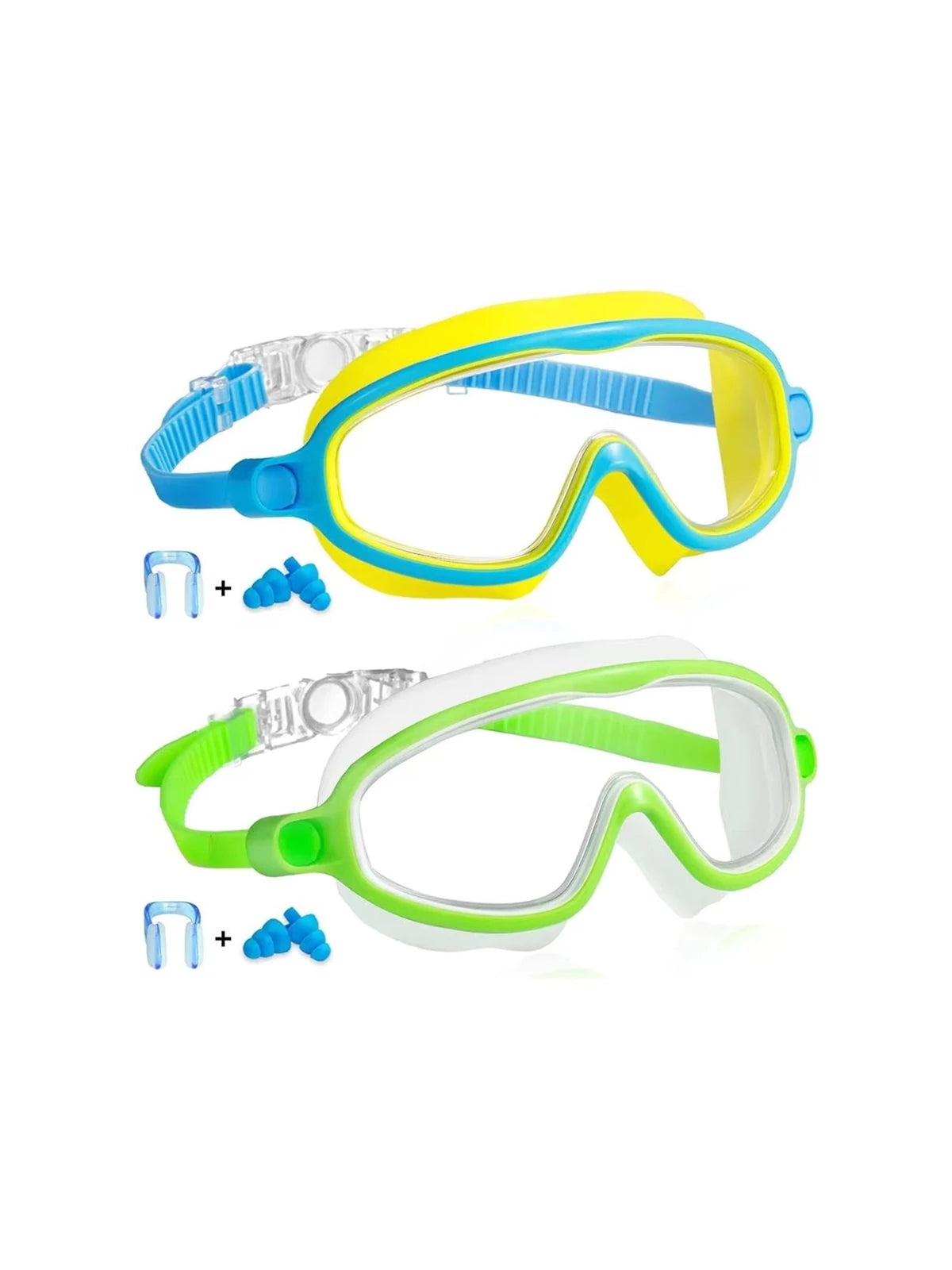 [Brandday][Memorialday]Kids Swim Goggles for Ages 3-12+ Kids,Youth,UV Protection Anti-Fog Wide View Waterproof Goggles for Boys and Girls - Safety anti-uv swimming goggles swim glass anti-fog  with Earplugs & Nose Clip,for Lake,Beach, Summer Party