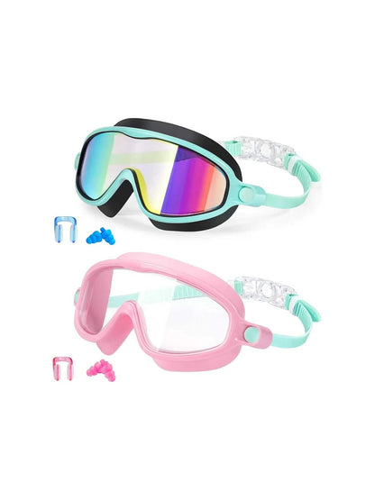 [Brandday][Memorialday]Kids Swim Goggles for Ages 3-12+ Kids,Youth,UV Protection Anti-Fog Wide View Waterproof Goggles for Boys and Girls - Safety anti-uv swimming goggles swim glass anti-fog  with Earplugs & Nose Clip,for Lake,Beach, Summer Party
