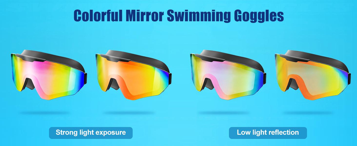 Swim Goggles for Adults & Kids - Anti-Fog Full-Coverage, 3-Color UV Lens, Waterproof Earplugs & Nose Clip, Fit Outdoorfun