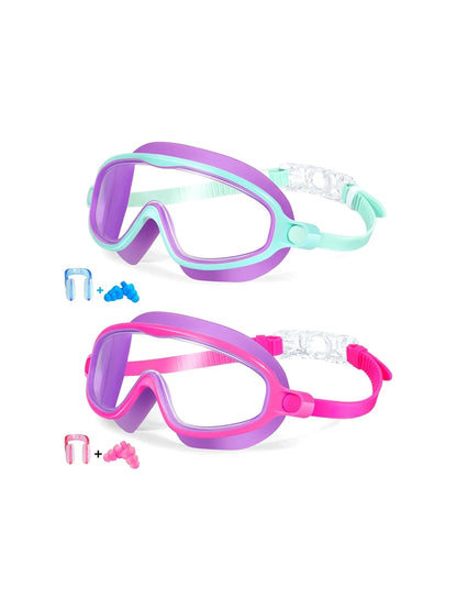 [Brandday][Memorialday]Kids Swim Goggles for Ages 3-12+ Kids,Youth,UV Protection Anti-Fog Wide View Waterproof Goggles for Boys and Girls - Safety anti-uv swimming goggles swim glass anti-fog  with Earplugs & Nose Clip,for Lake,Beach, Summer Party